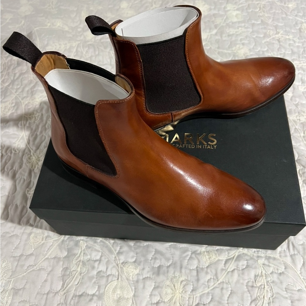 Ace Marks Tan Brown Leather Chelsea Boots